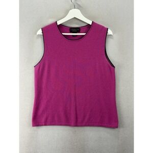 Croft & Barrow Women's Sz L 100% Cashmere Fuchsia Pink Black Trim Sleeveless Top